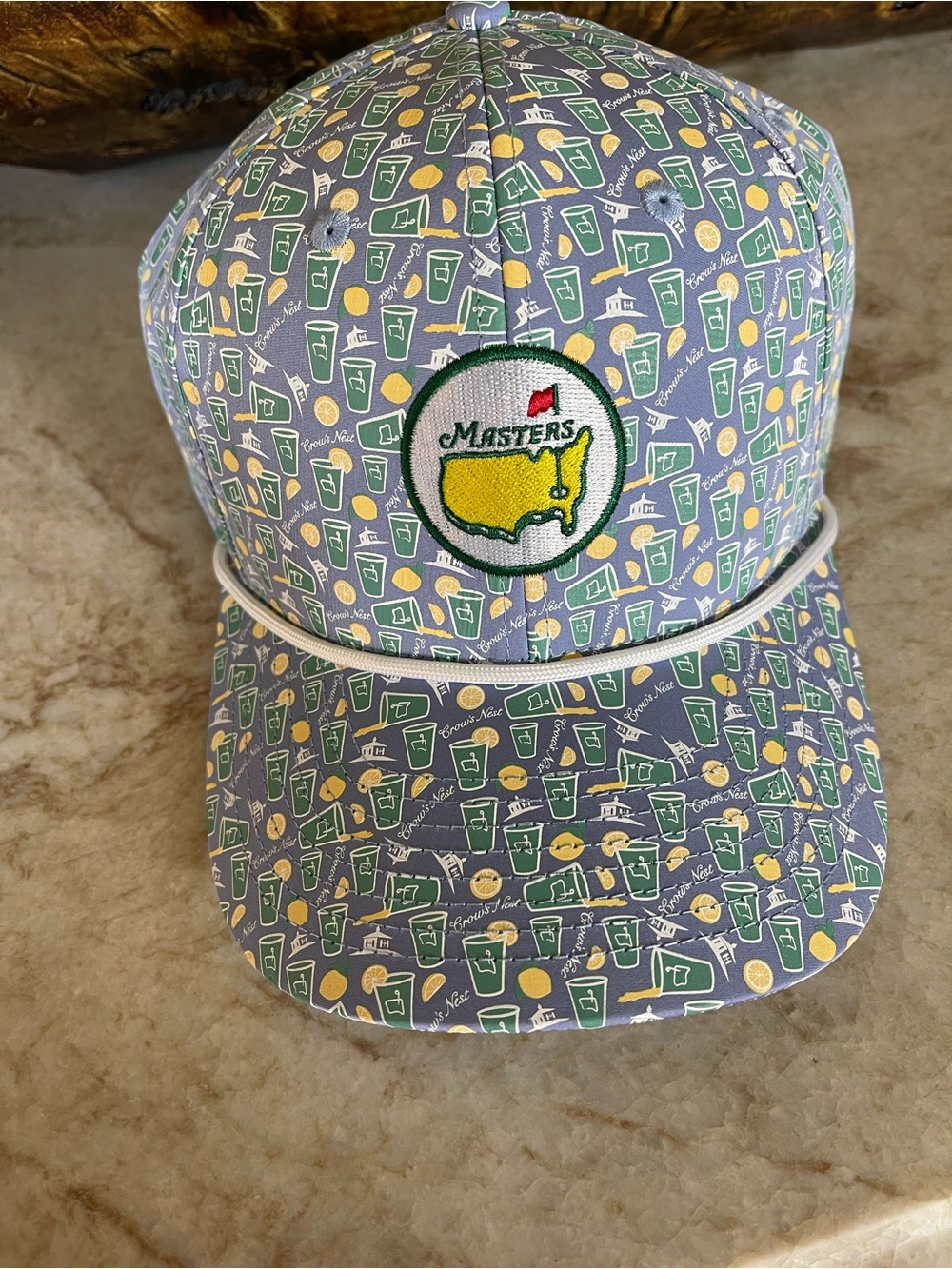 Masters Light Blue Patterned Golf Hat with Green, White and Yellow Accents.